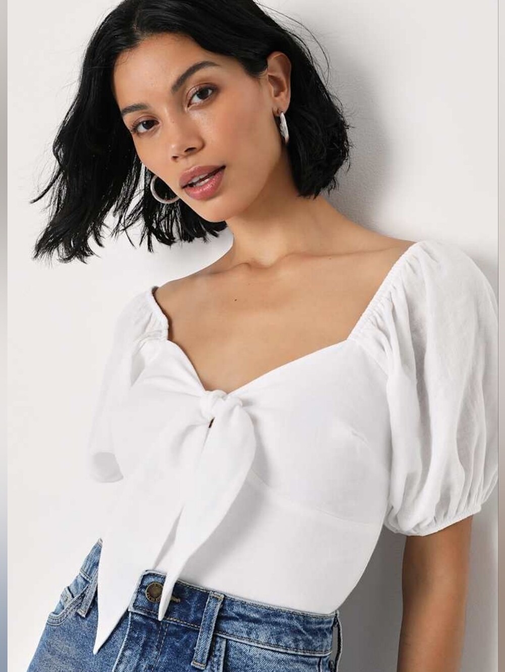 Lulu's White Puff Sleeve Tie-Front Camisole